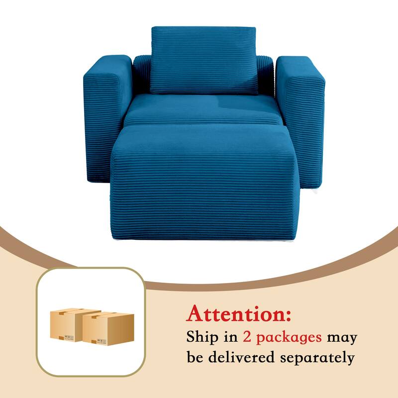 Corduroy Sectional Modular Sofa with Square Arms & Ottoman Extension for Flexible Arrangements