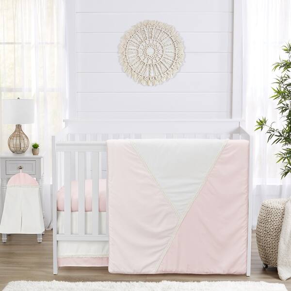 slide 2 of 6, Boho Chic Pink Modern Pastel Girl Nursery Crib Bedding Set Bohemian Geometric Elegant Cream Off White Ivory Mid Century Retro Baby Girl - Blush Pink Off White Ivory