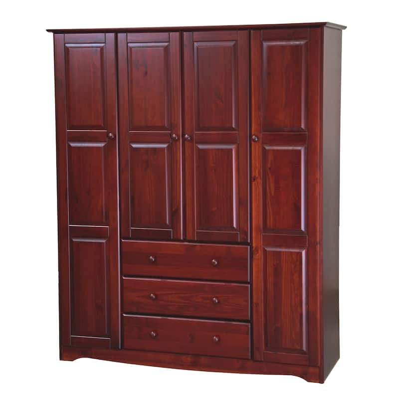 Palace Imports 100% Solid Wood Family 4-Door Wardrobe Armoire with Metal or Wooden Knobs - Mahogany