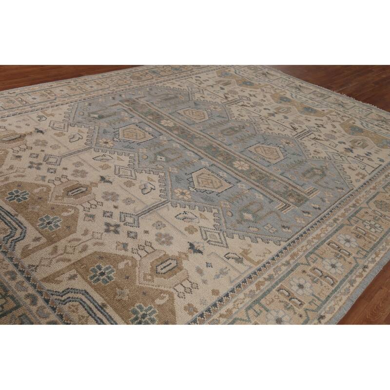 Geometric Khotan Indian Area Rug Hand-Knotted Wool Carpet - 8'10" x 11'10"