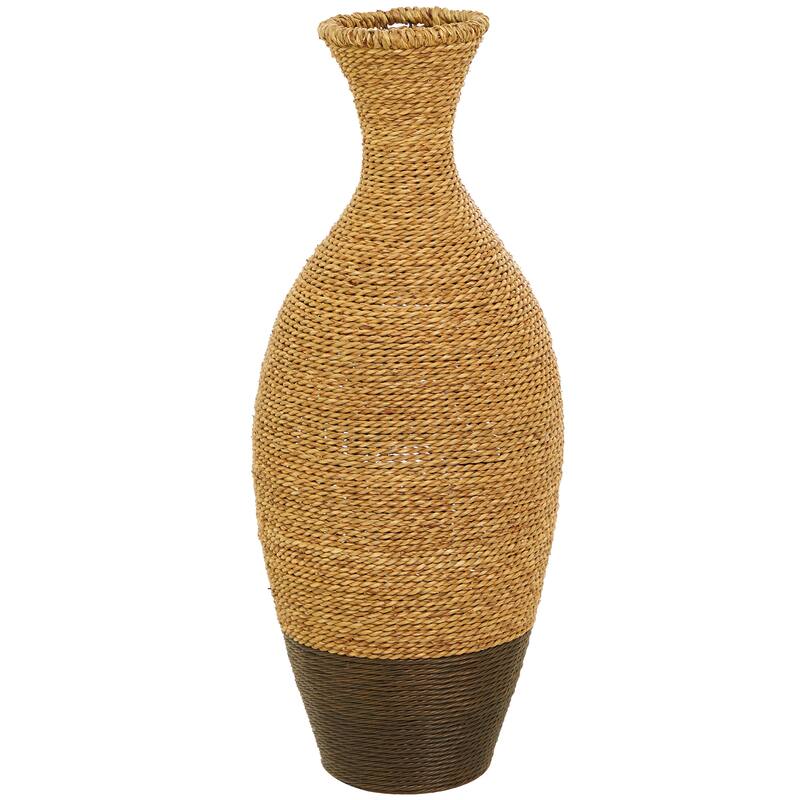 Artisan Crafted Tall Brown Seagrass Woven Floor Vase