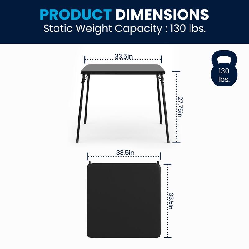 5 Piece Folding Card Table and Chair Set with Upholstered Table Top - 33.5"W x 33.5"D x 27.75"H
