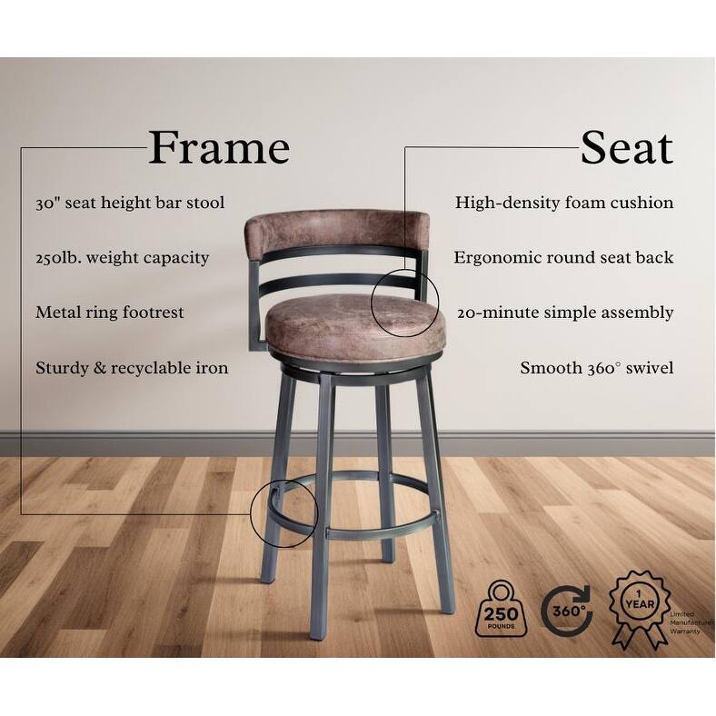 Madrid Upholstered Bar or Counter Height Swivel Barstool