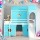 preview thumbnail 2 of 29, Twin Size Playhouse Inspired Loft Bed with Slide Blue Tent and Tower