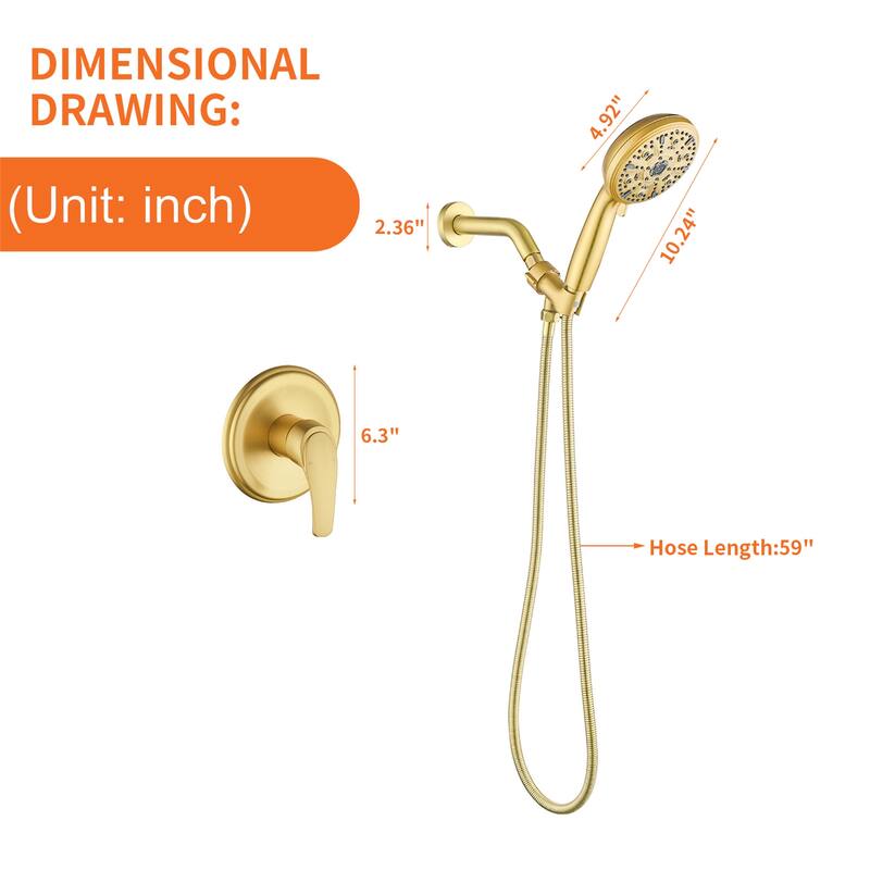 Wall Mount Shower Faucet with Hand Shower Brass 10-Setting Spray Complete Wall Mounted Shower System with Valve