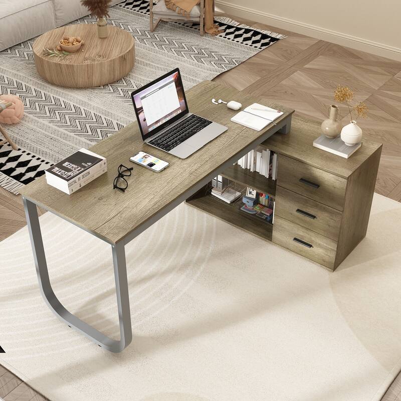 55-inch Timechee L-shaped Storage Computer Desk