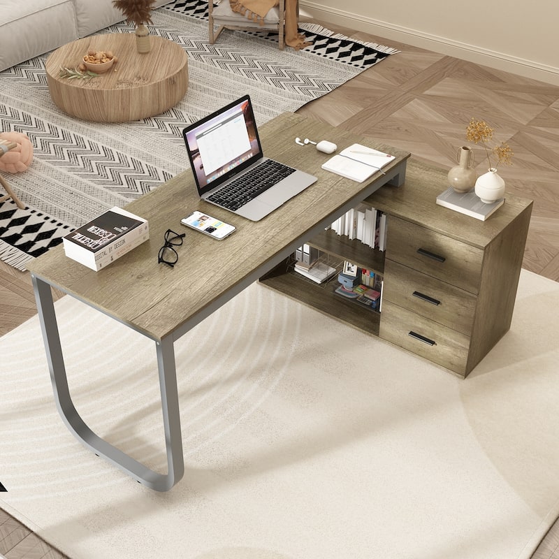 L-shaped executive desk With 3 Drawers for Home and Office