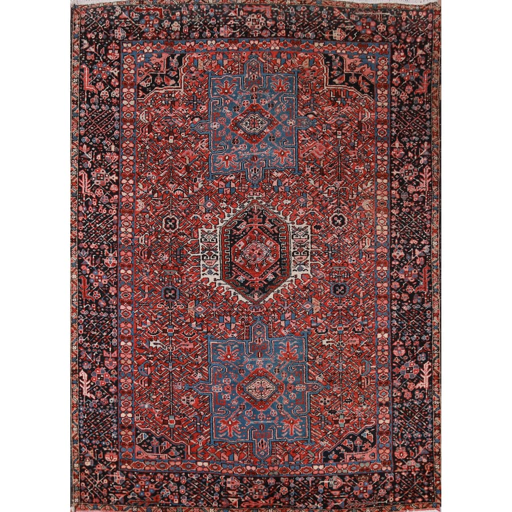 Hand Knotted Oriental 100% Wool Carpet Traditional Tribal Red Gharajeh Area Rug - 6' 3'' X 5' 0''