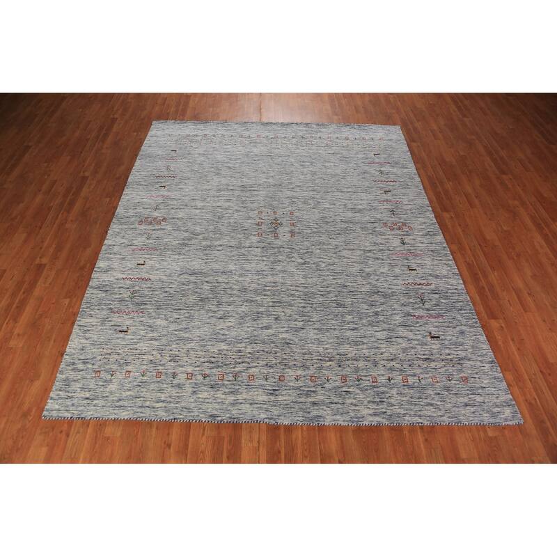 Tribal Striped Gabbeh Oriental Area Rug Hand-Knotted Wool Carpet - 7'10" x 9'7"