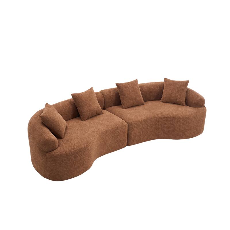 Modular Curved Sectional Sofa, Full Compression 4-Seater Foam Couch, Chenille Boneless Cloud Sofa for Living Room, Bedroom