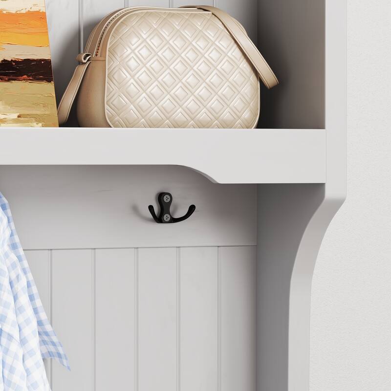 3-in-1 Hallway Hall Tree with 2 Storage Drawer and 4 Coat Rack,Shoe Rack Bench with Padded Seat Cushion,with Top Storage Shelf