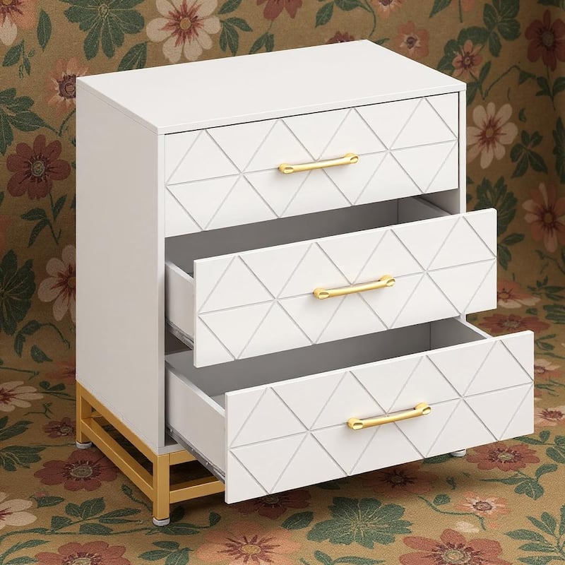 3 Drawer Wooden Dresser, Wood nightstand - White