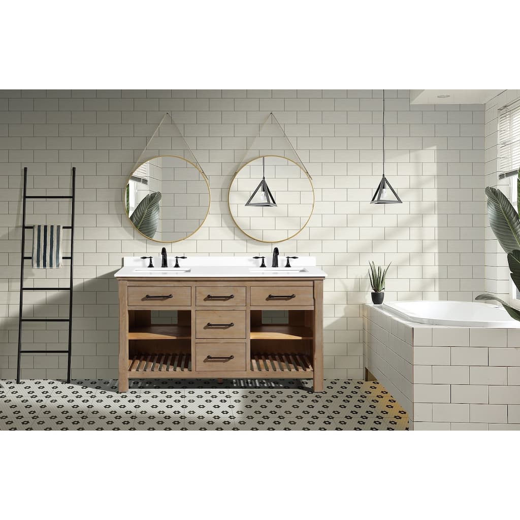 Ari Bath Lauren 60" Bathroom Vanity, Weathered Fir, White Engineered Top