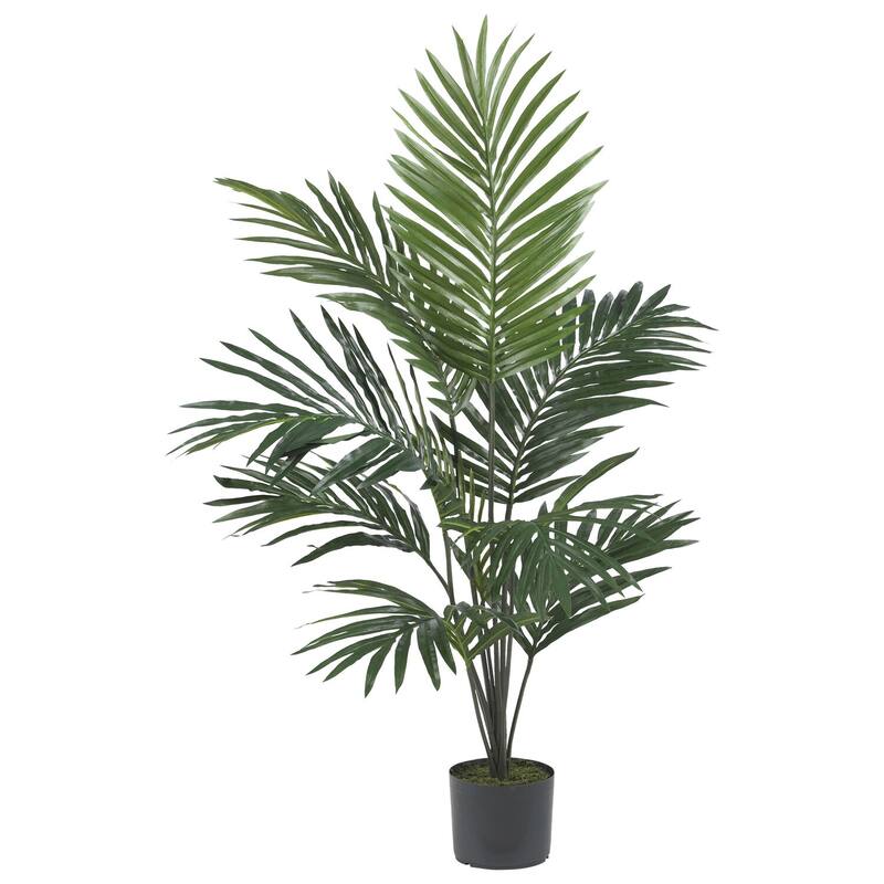Artificial Bamboo Palm Plant 5ft Tall in White Planter with Moss - Realistic Tropical Greenery for Home Decor - Green - 60