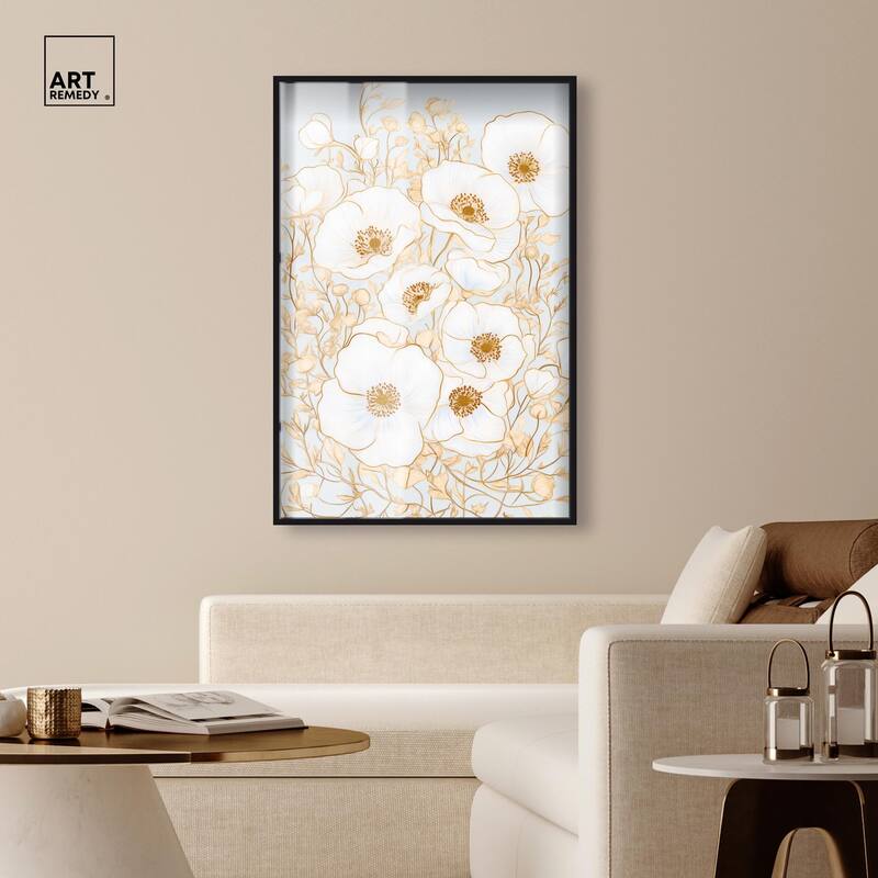White and Gold Poppies I Shadowbox by Art Remedy