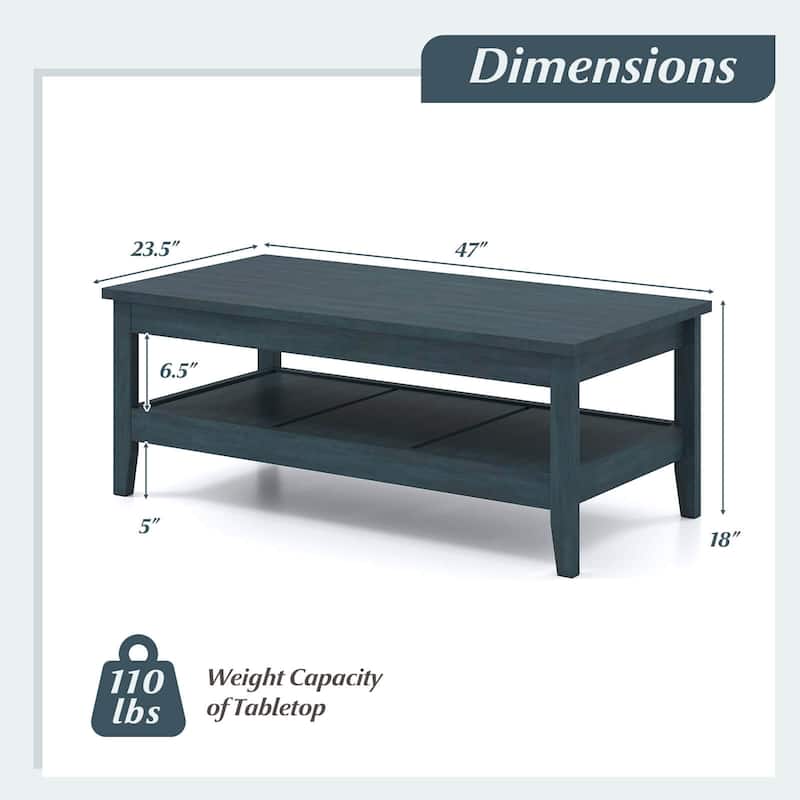 Costway 2-Tier Rectangle Center Table with Slatted Storage Shelf & - See Details