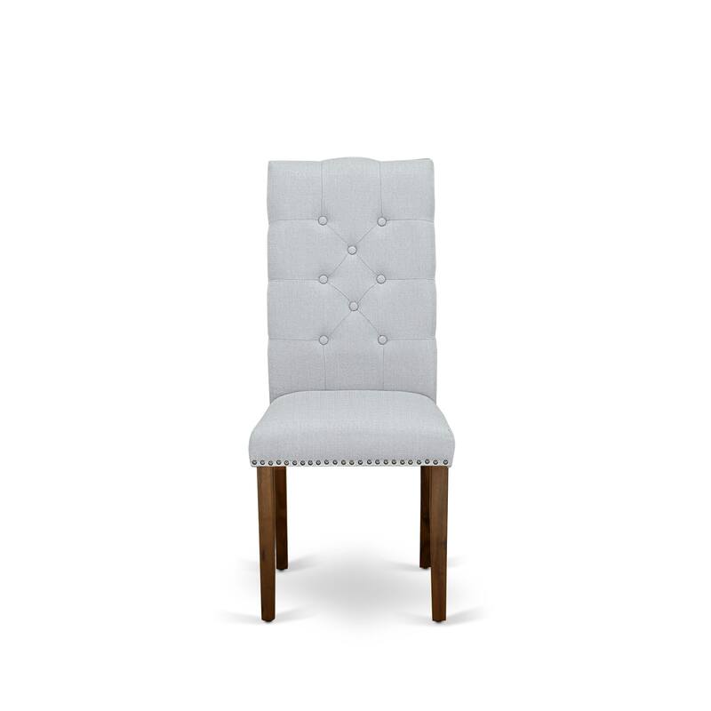 East West Furniture 5 Piece Dining Set- a Round Dining Table with Pedestal and 4 Linen Fabric Kitchen Chairs, (Finish Options)
