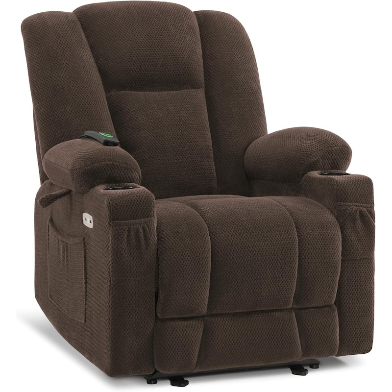 MCombo Electric Power Recliner Chair with Massage & Heat, Plush Fabric 8015 - Brown