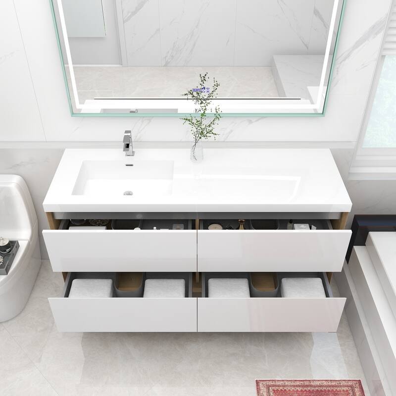 Selina 60" Wall Mounted Vanity with Single Sink on the Left - 60