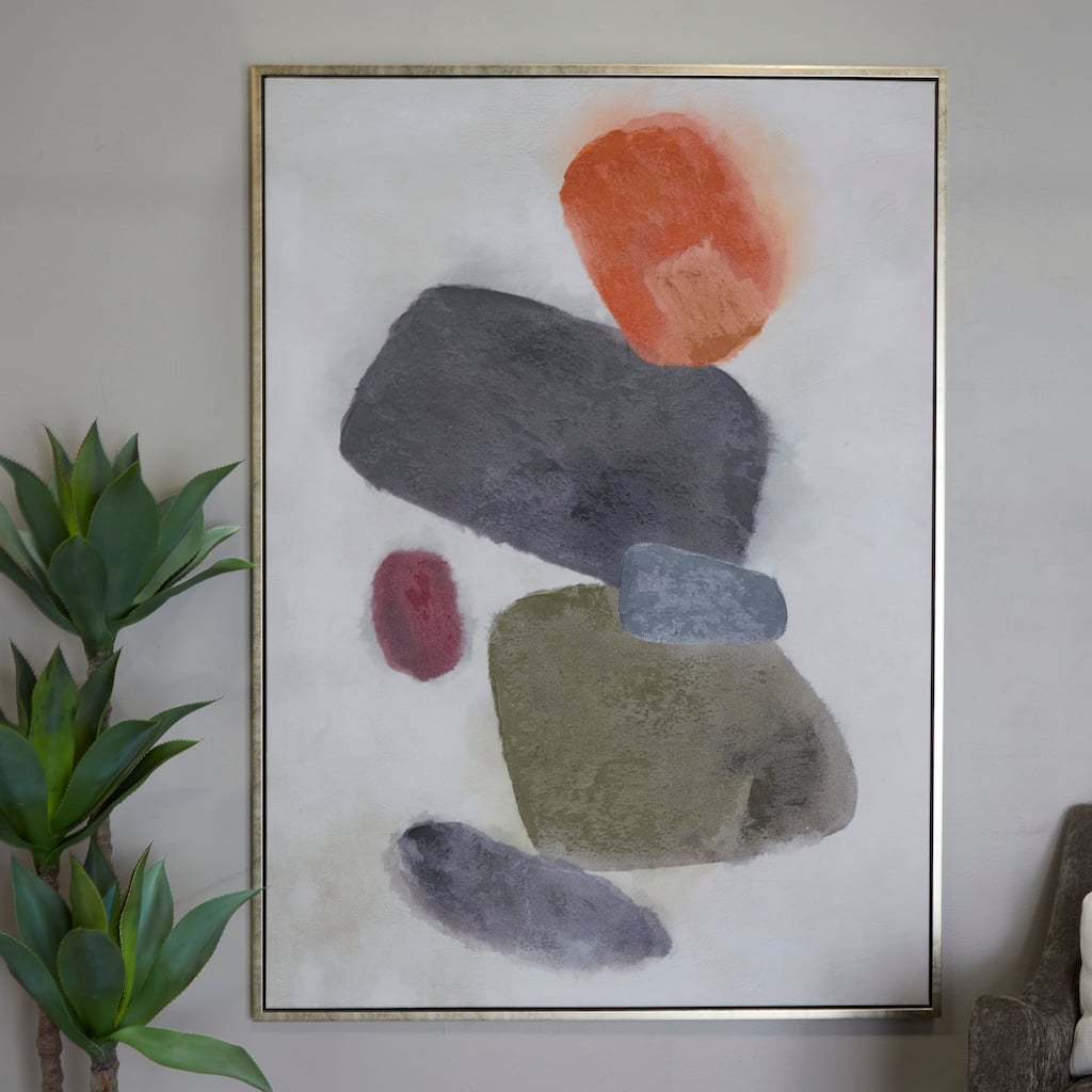 Multi Colored Canvas Abstract Framed Wall Art with Silver Frame - Multi-Color