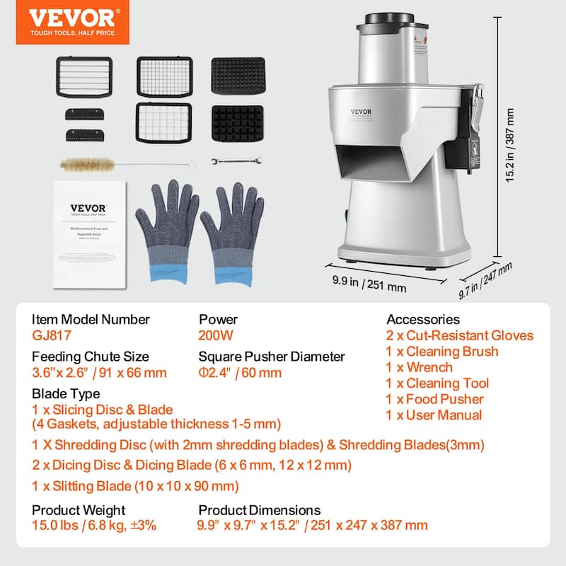 VEVOR Electric Grater Salad Maker Electric Vegetable Slicer Shredder Chopper for Fruits Food Cutter for Vegetables and Cheeses