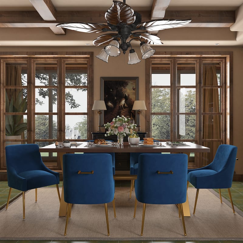 7-Piece Clihome Walut Wood Table with Velvet Chair Dining Chair