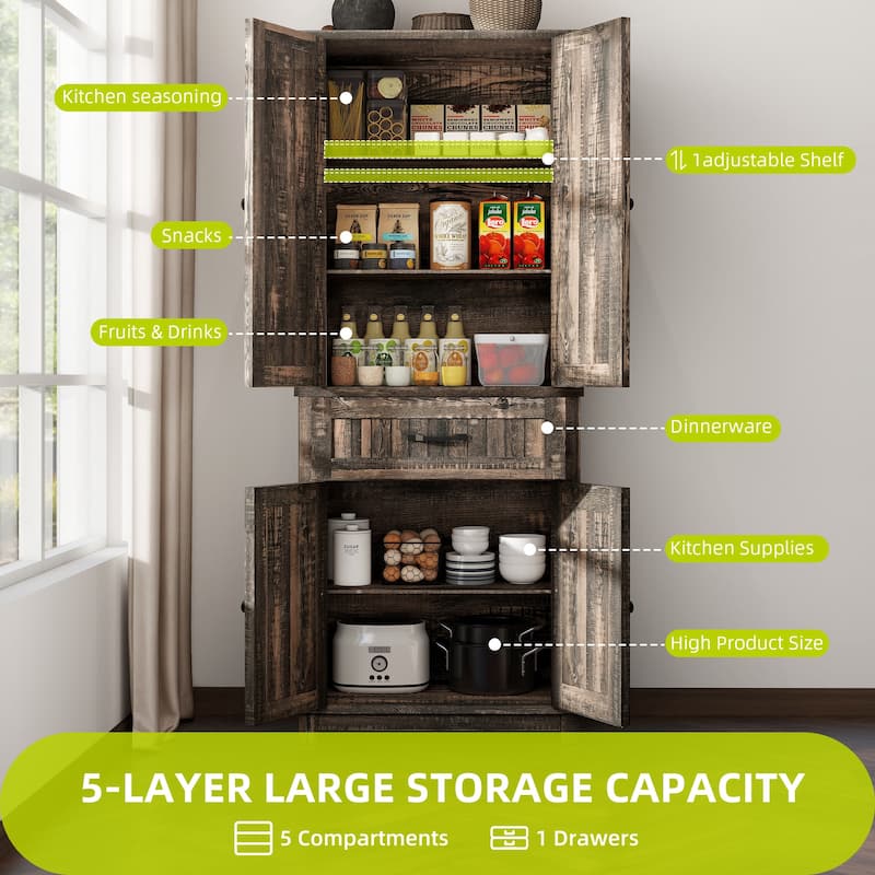 Moasis 64" Farmhouse Tall Kitchen Pantry Storage Cabinet with 2 Drawers & Doors