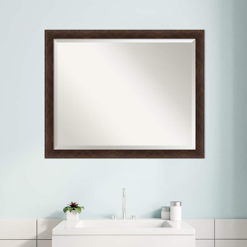 Warm Walnut Narrow Beveled Wood Framed Bathroom Vanity Wall Mirror - Warm Walnut Narrow