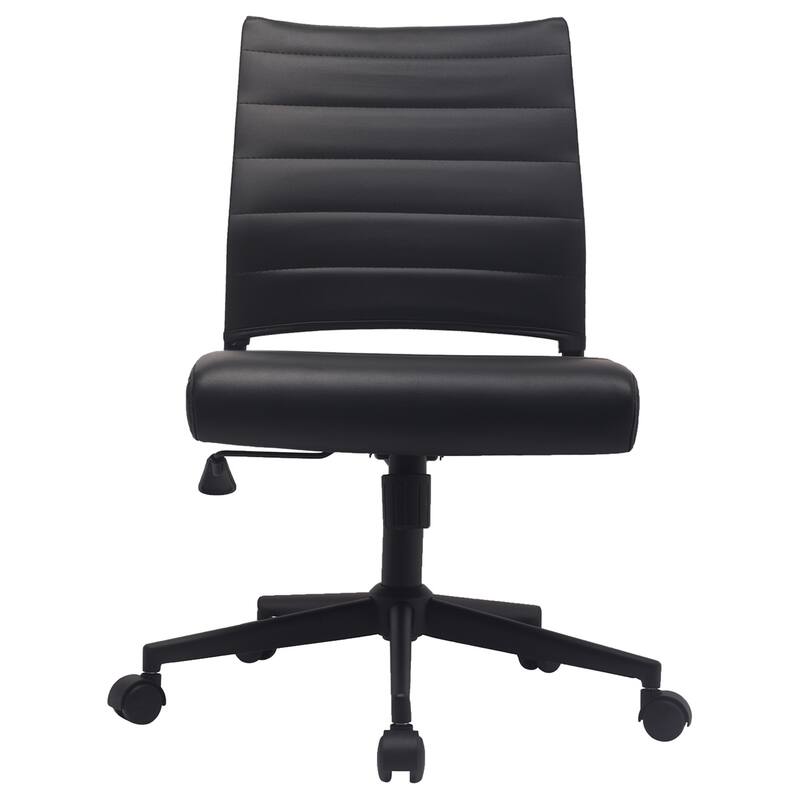 Executive Mid back PU Leather Office Chair Armless Side No Arms Tilt With Wheels and Padded Cushioned Seat on Black Base