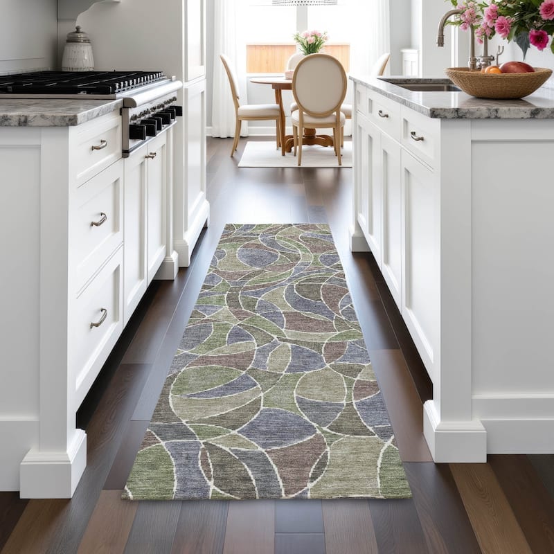 Machine Washable Indoor/Outdoor Casual Mosaic Chantille Rug