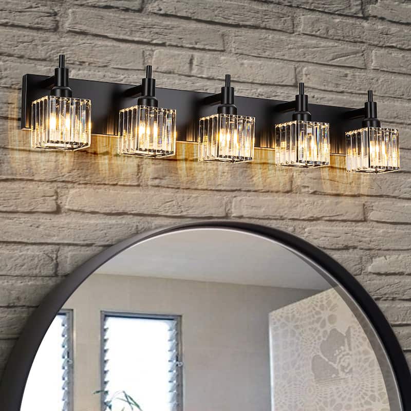 2/3/4-Light Modern Bathroom Crystal Vanity Light Wall Sconces - 35.4 - Black
