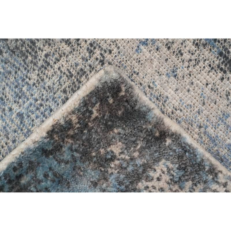 Hand Knotted Oriental Viscose Silk Carpet Modern Abstract Greys & Charcoal Abstract Area Rug - 6' 3'' X 4' 5''