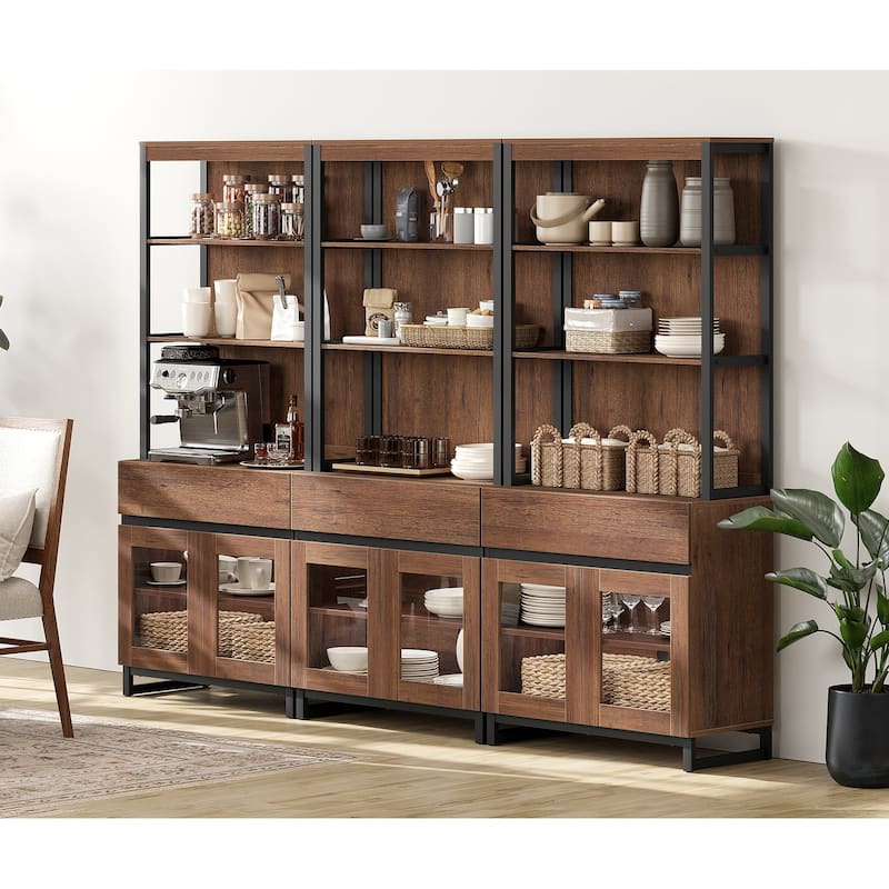 3 PCS Modern 72" Tall Buffet Cabinet with 3 Drawers and Open Shelves, Storage Cabinet for Dining Room or Kitchen