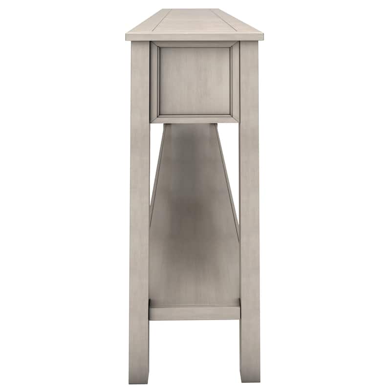 Entryway Console Table with 2 Different Size Drawers, 60" Long Solid Wood Sofa Table, Bottom Shelf and Wide Desktop