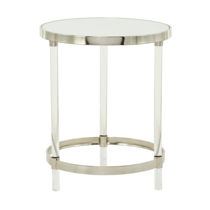 Minimalist Acrylic Plastic Accent Table with Mirrored Glass Top - Gold or Silver