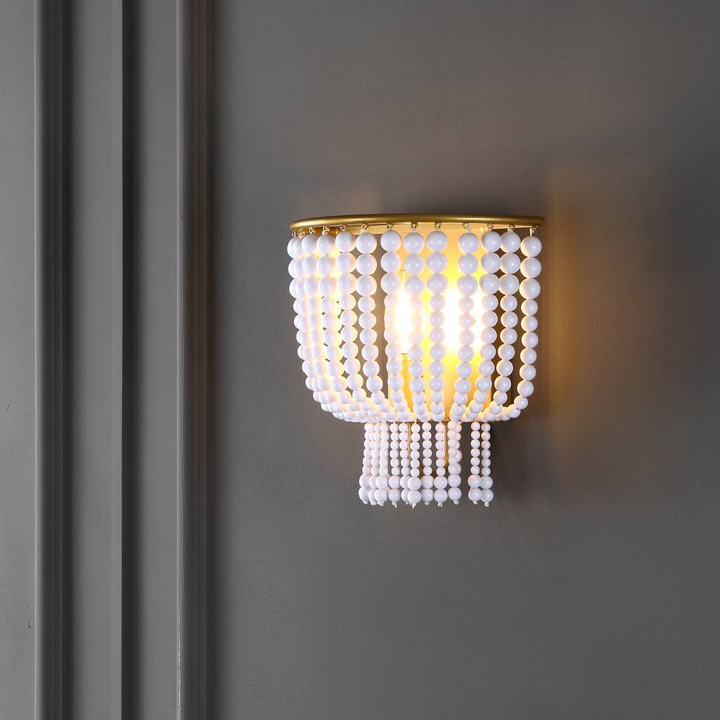 SAFAVIEH Lighting Frouke Wall Sconce - 6" W x 10" D x 10" H - Brass/White - 6Wx10Dx10H