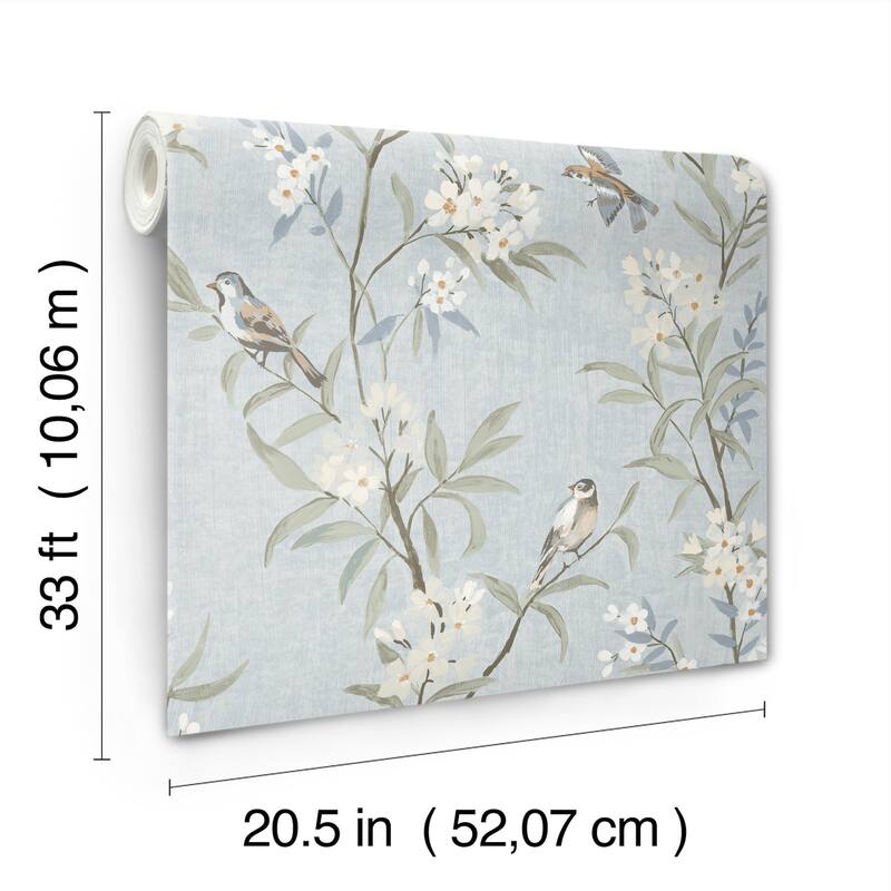 Chesapeake Tea Olive Light Blue Finch Frolic Wallpaper
