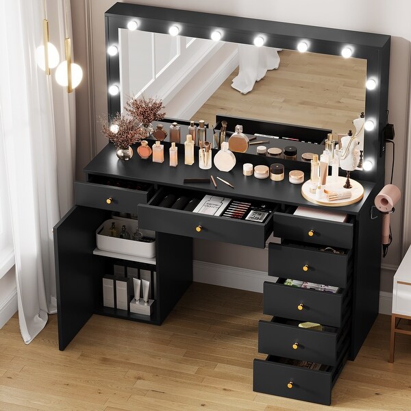 56'' Makeup Vanity with Mirror and Lights Vanity Desk with Power