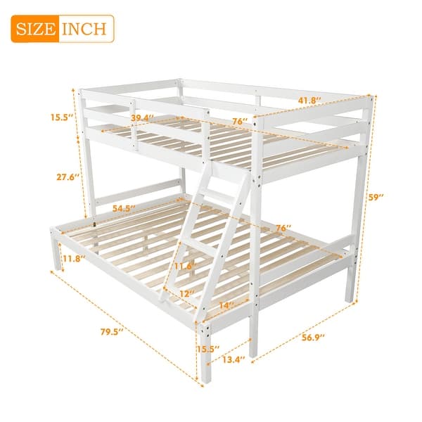 dimension image slide 0 of 2, Twin over Full Solid Pine Wood Bunk bed with Full-length Guardrail,Clean Silhouette and A Hue of Elegance
