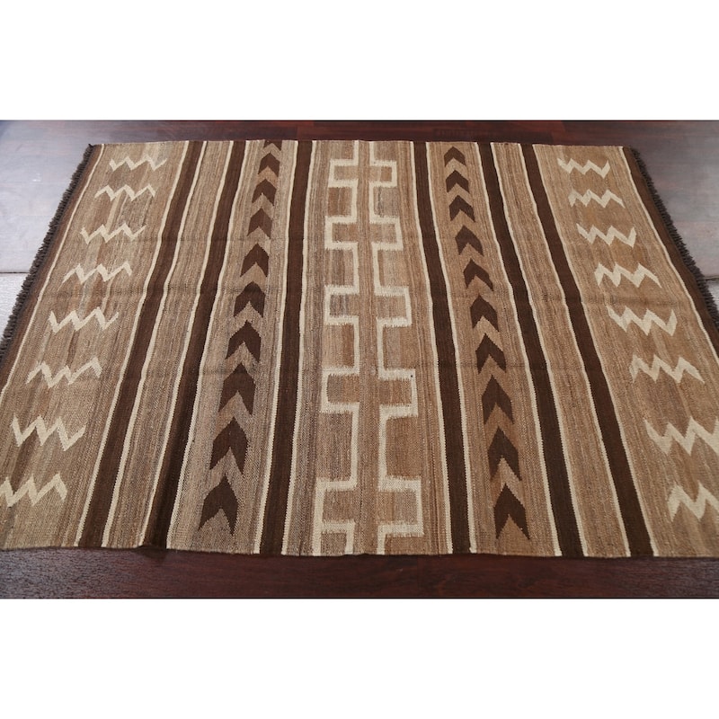 Natural Dye Tribal Kilim Area Rug Flat-woven Contemporary Wool Carpet - 5'0" x 6'9"