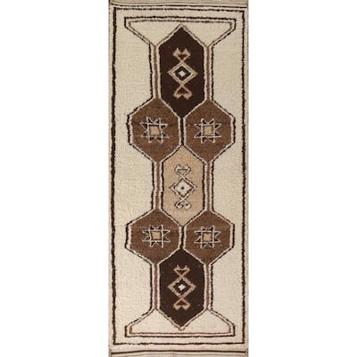 Anatolian Beige Tribal Turkish Runner Rug Handmade Wool Carpet - 3'7"x 10'4"