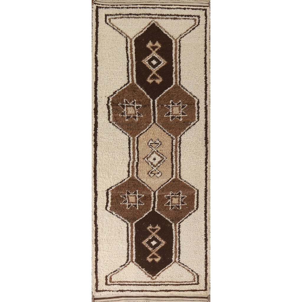 Anatolian Beige Tribal Turkish Runner Rug Handmade Wool Carpet - 3'7"x 10'4"