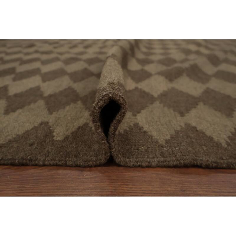 Hand Woven Oriental 100% Wool Carpet Southwestern All-Over Brown Kilim Area Rug - 13' 1'' X 10' 0''