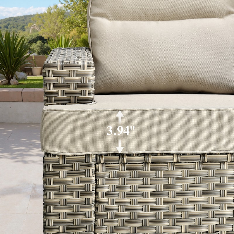 OVIOS 8 Pieces Wide Arm T shaped Seat Curved Swivel Chair Set With Ottoman