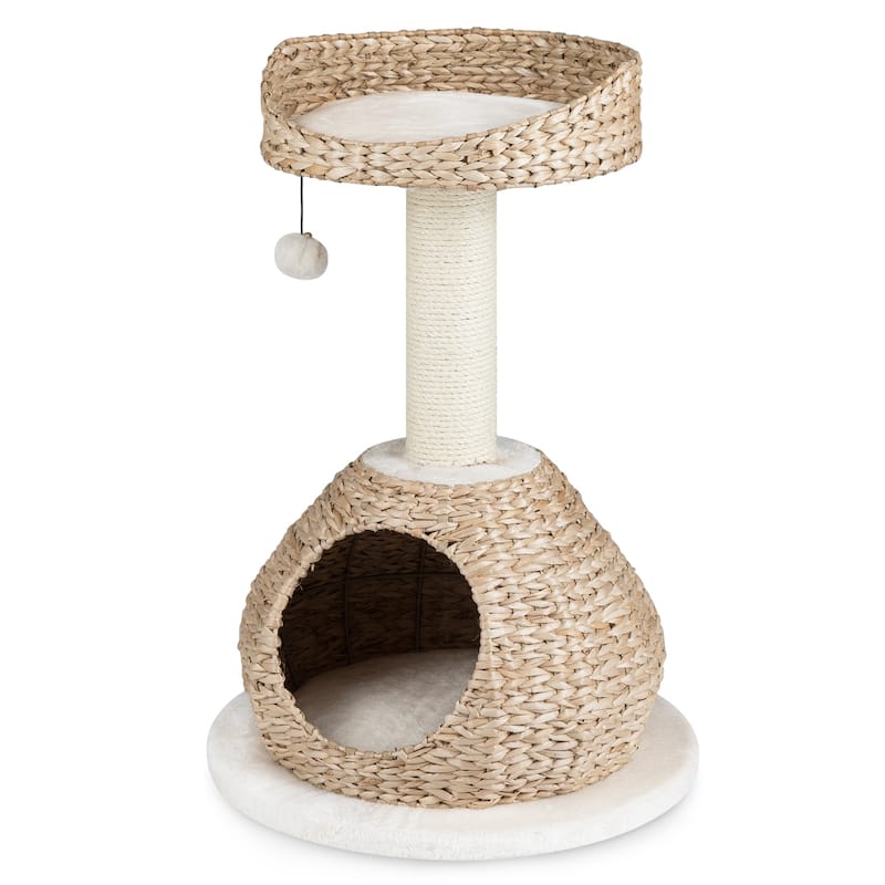 Gymax 28'' Hand-Made Cat Tree Tower Natural Bowl Shaped w/Perch