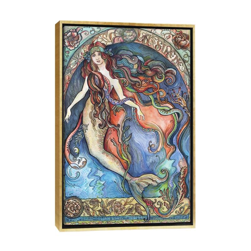 iCanvas "A Mermaid - La Sirene" by Fanitsa Petrou Framed Canvas Print - Gold - 48x32