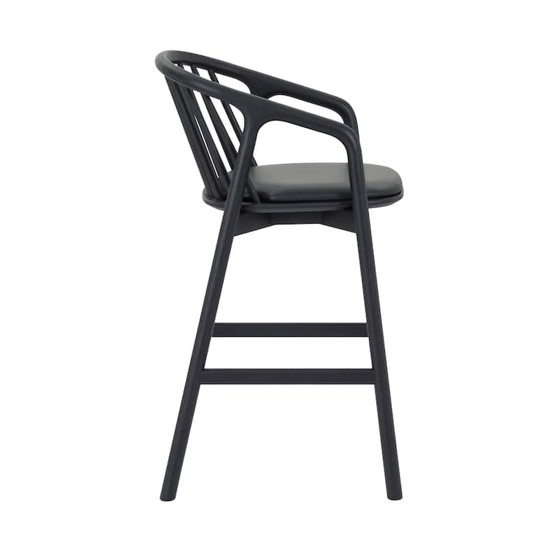 Echo Solid Wood and Black Faux Leather Bar or Counter Height Barstool