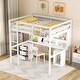 preview thumbnail 2 of 1, White Full Size Wood Loft Bed with Multi-Storage Desk, Charging Station, LED Light, and Bedside Tray