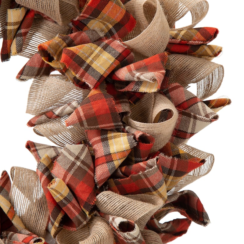 Glitzhome Fall Fabric Plaid Wreath or Garland Wall Hanging Decor
