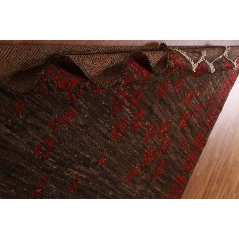 Dark Brown Tribal Moroccan Oriental Area Rug Hand-knotted Wool Carpet - 6'7" x 9'11"